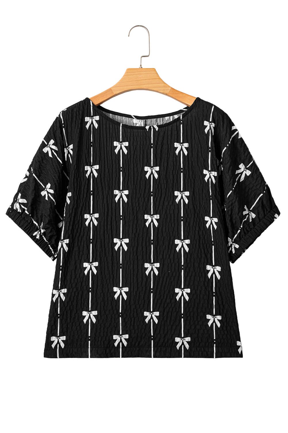 Bow Print Puff Short Sleeve Top