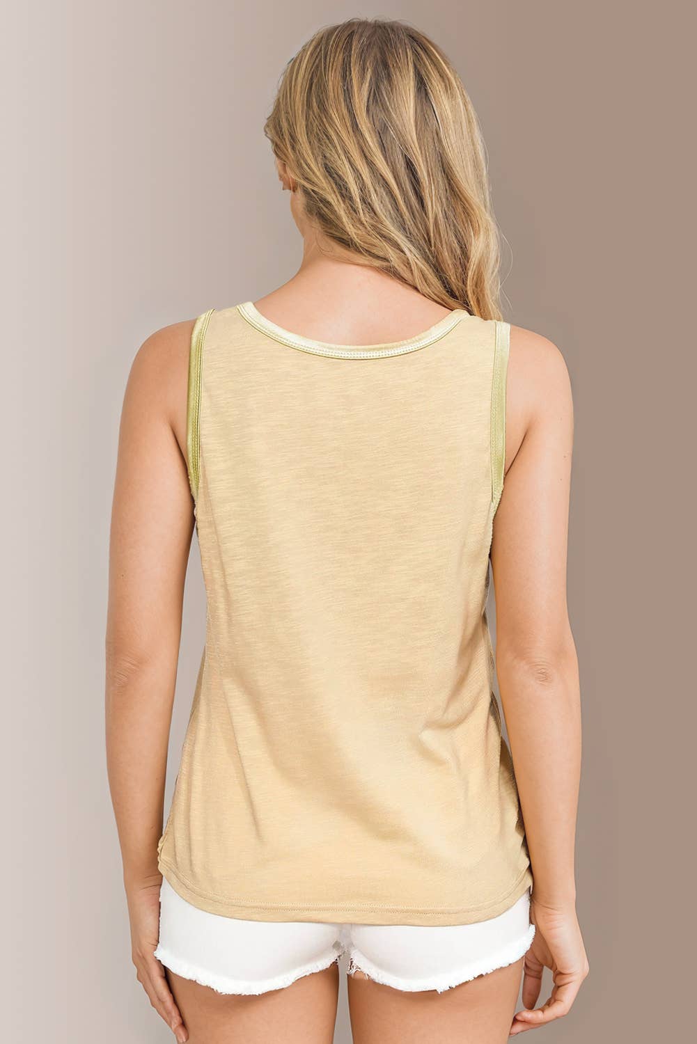 Metallic Binding Textured Casual Tank Top Green