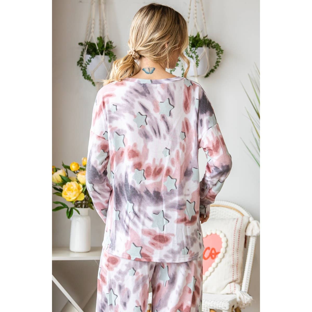 Star Print Rayon French Terry Pants Set