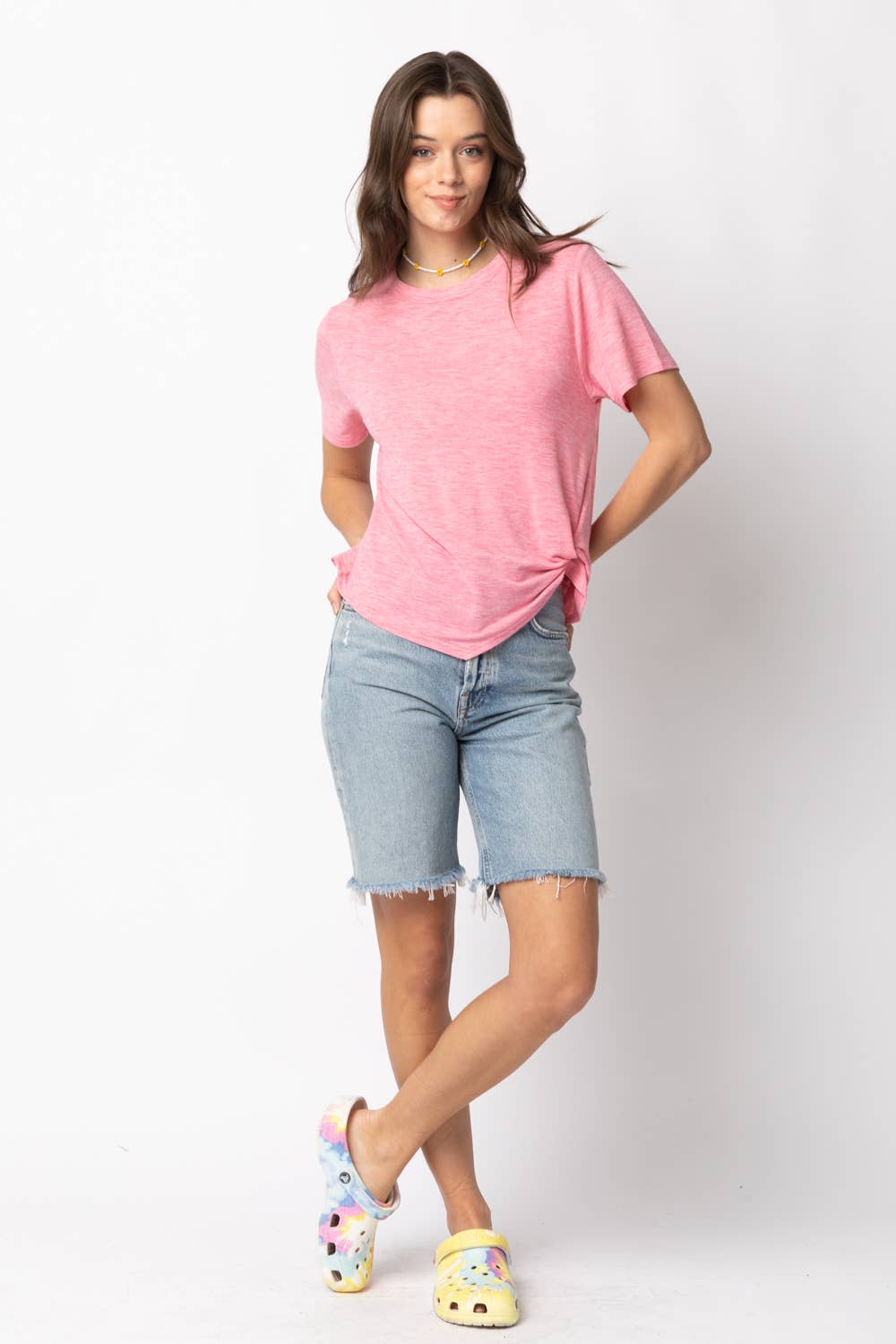 Twisted Hem Knit Top: PINK