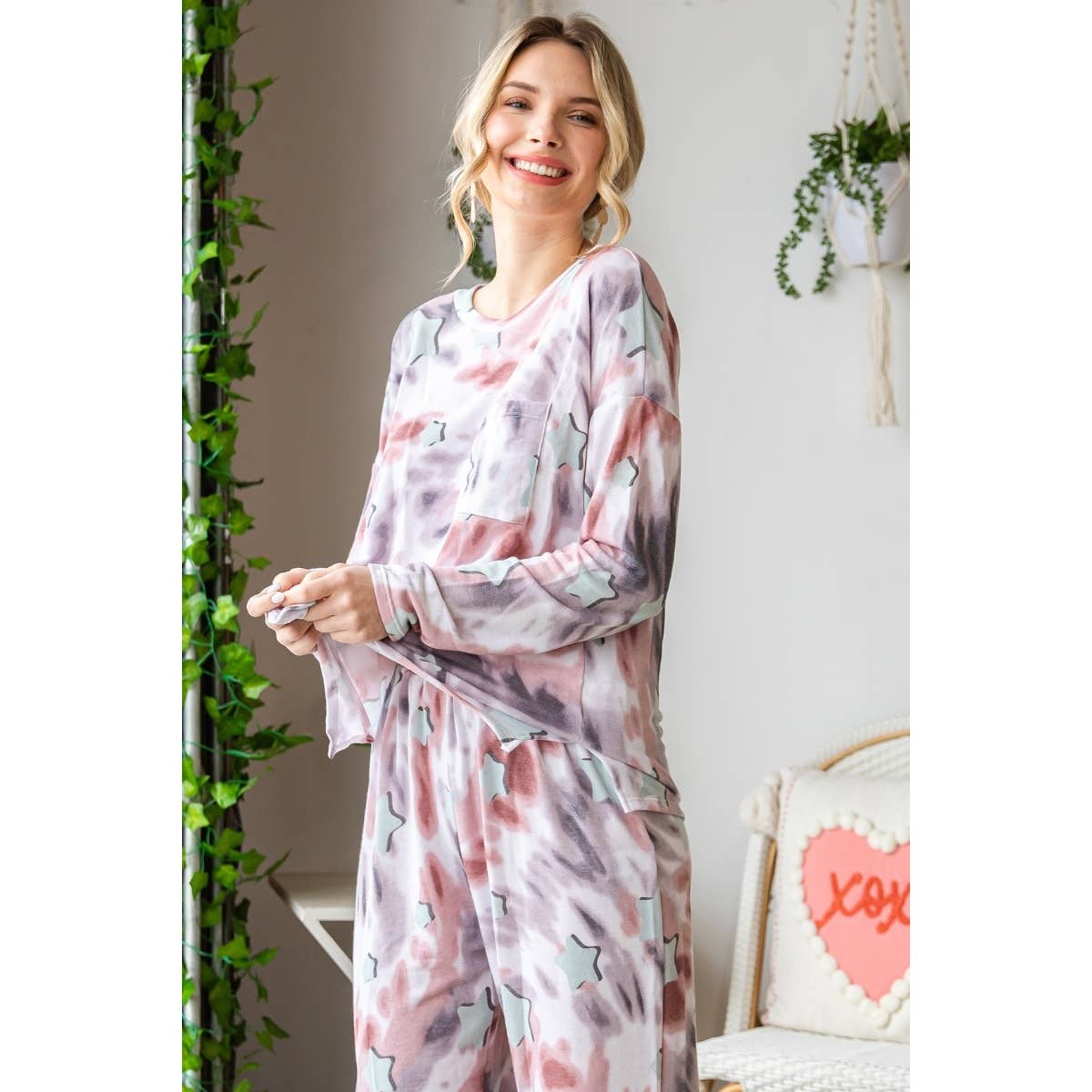 Star Print Rayon French Terry Pants Set