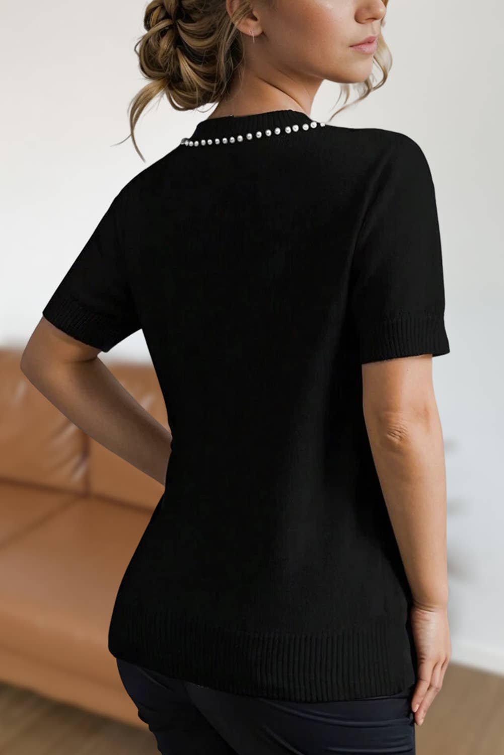 Pearl Bow Embellished Knitted Sweater