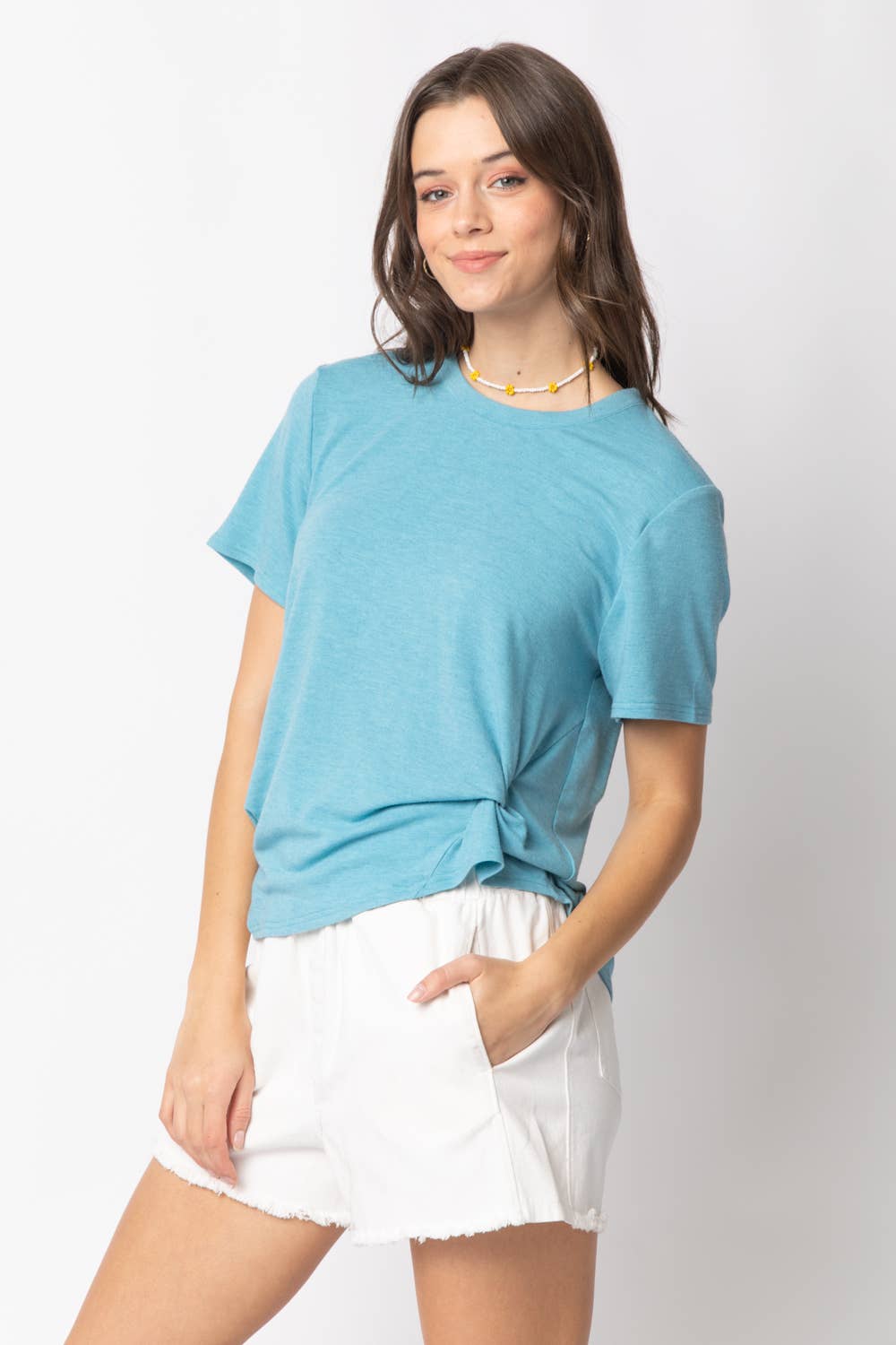 Twisted Hem Knit Top: BLUE