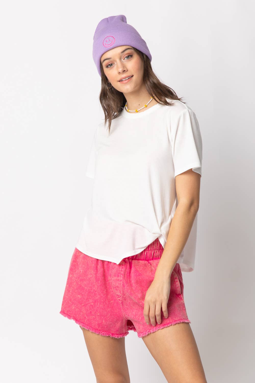 Twisted Hem Knit Top: WHITE