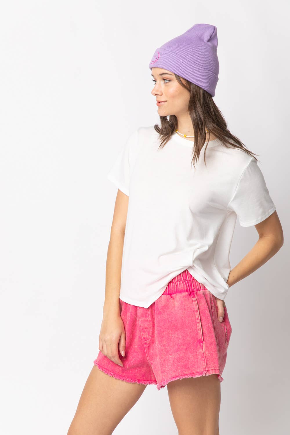 Twisted Hem Knit Top: WHITE