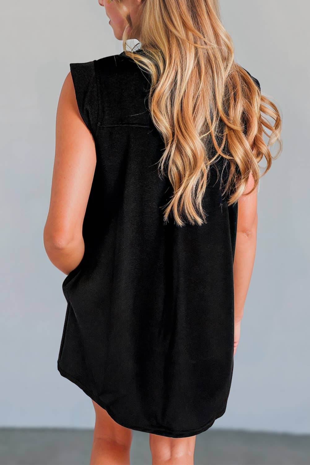 Collared Slit Neck Sleeveless Mini Dress
