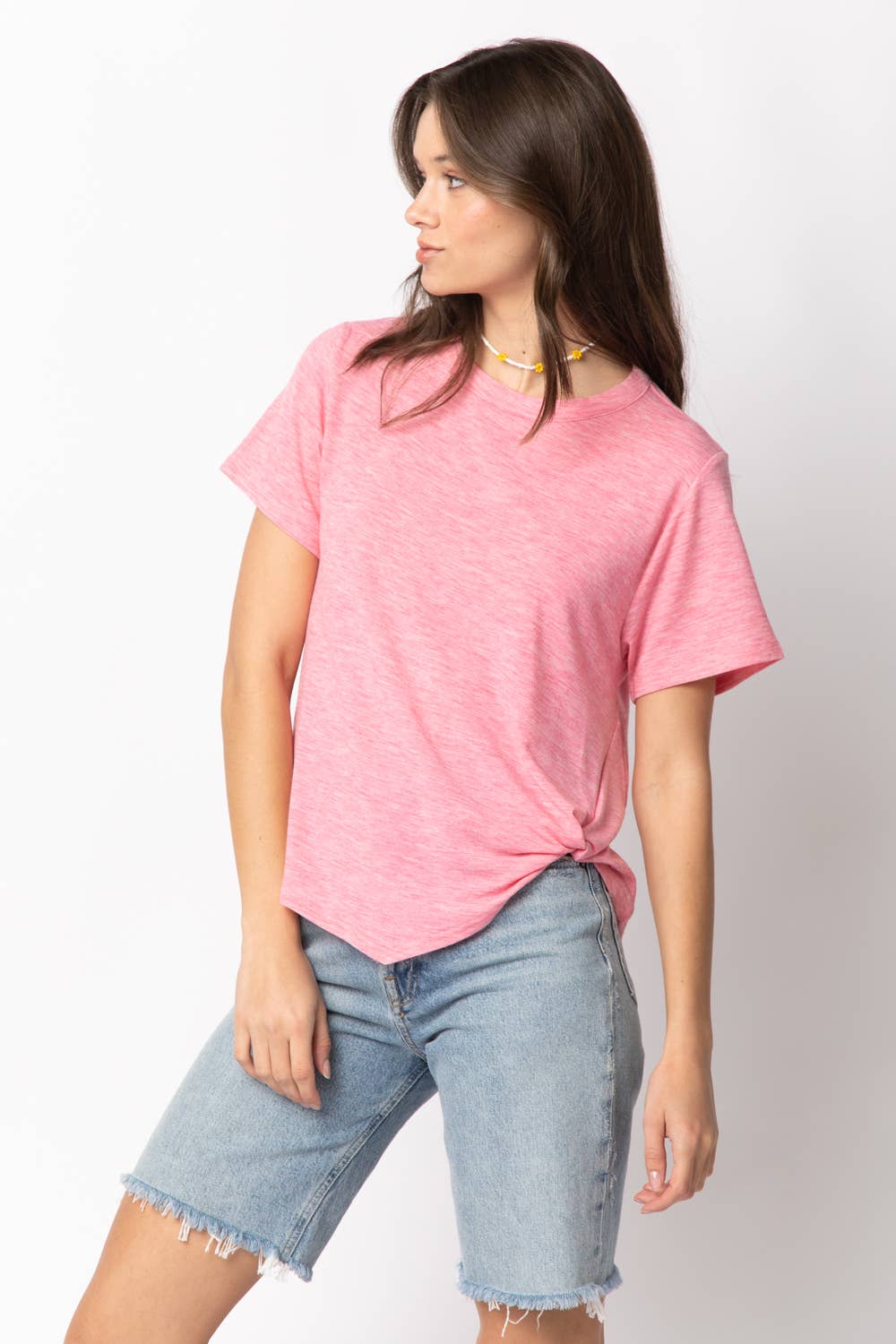 Twisted Hem Knit Top: PINK