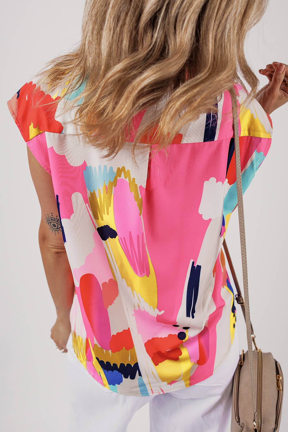 Colorful Abstract Print Cap Sleeve Shirt