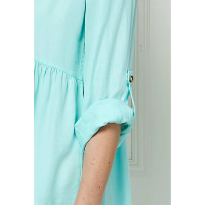 Tencel Collared Button Down Tiered Dress