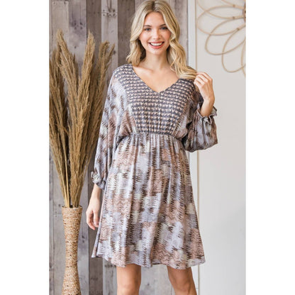 Vintage Mix Print V-Neck Tie Back Dress