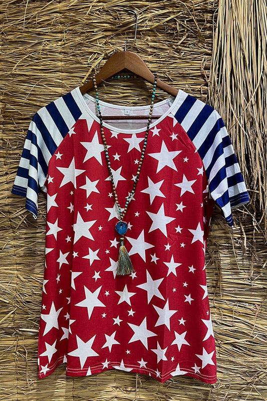 4th of July Red Star Print Top
