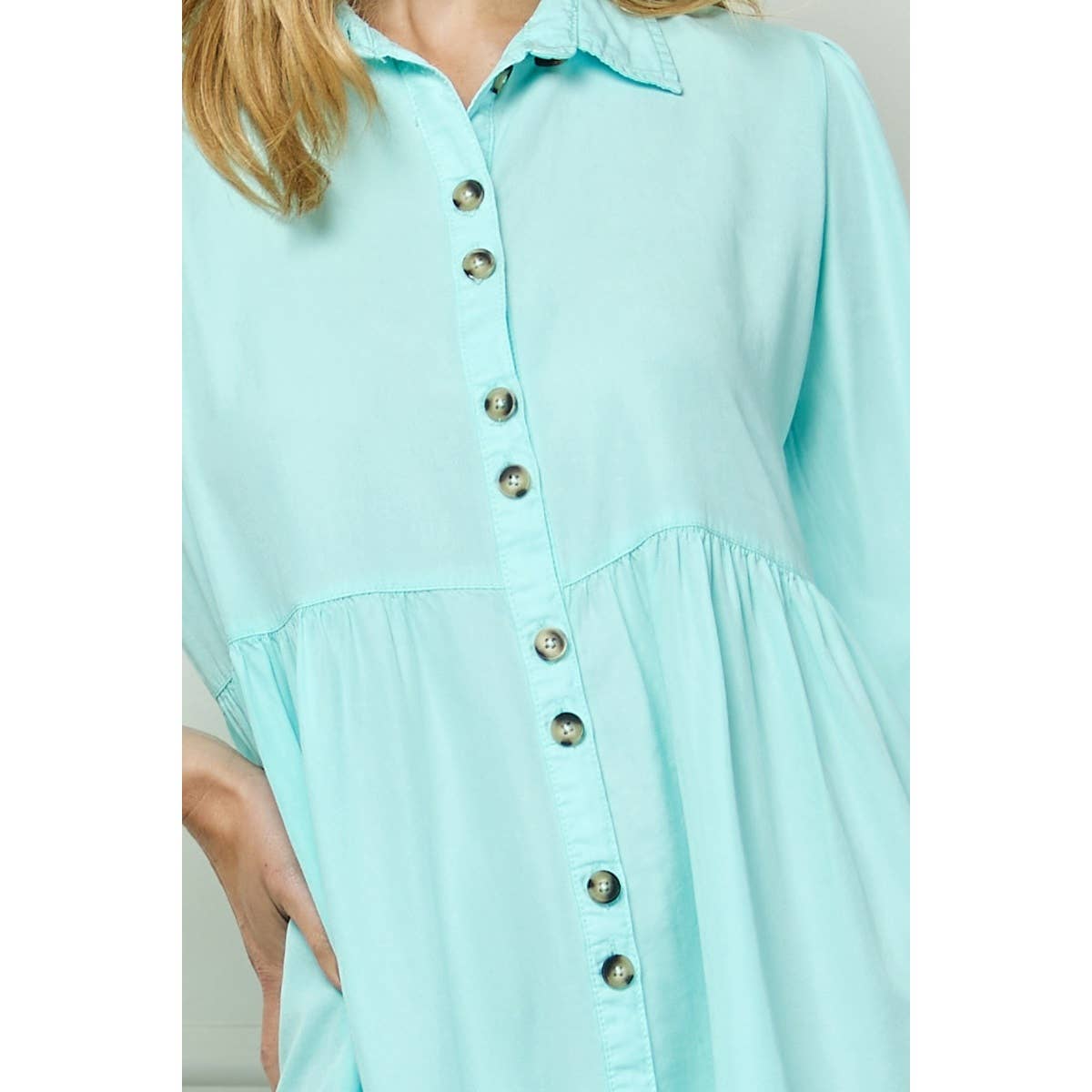 Tencel Collared Button Down Tiered Dress