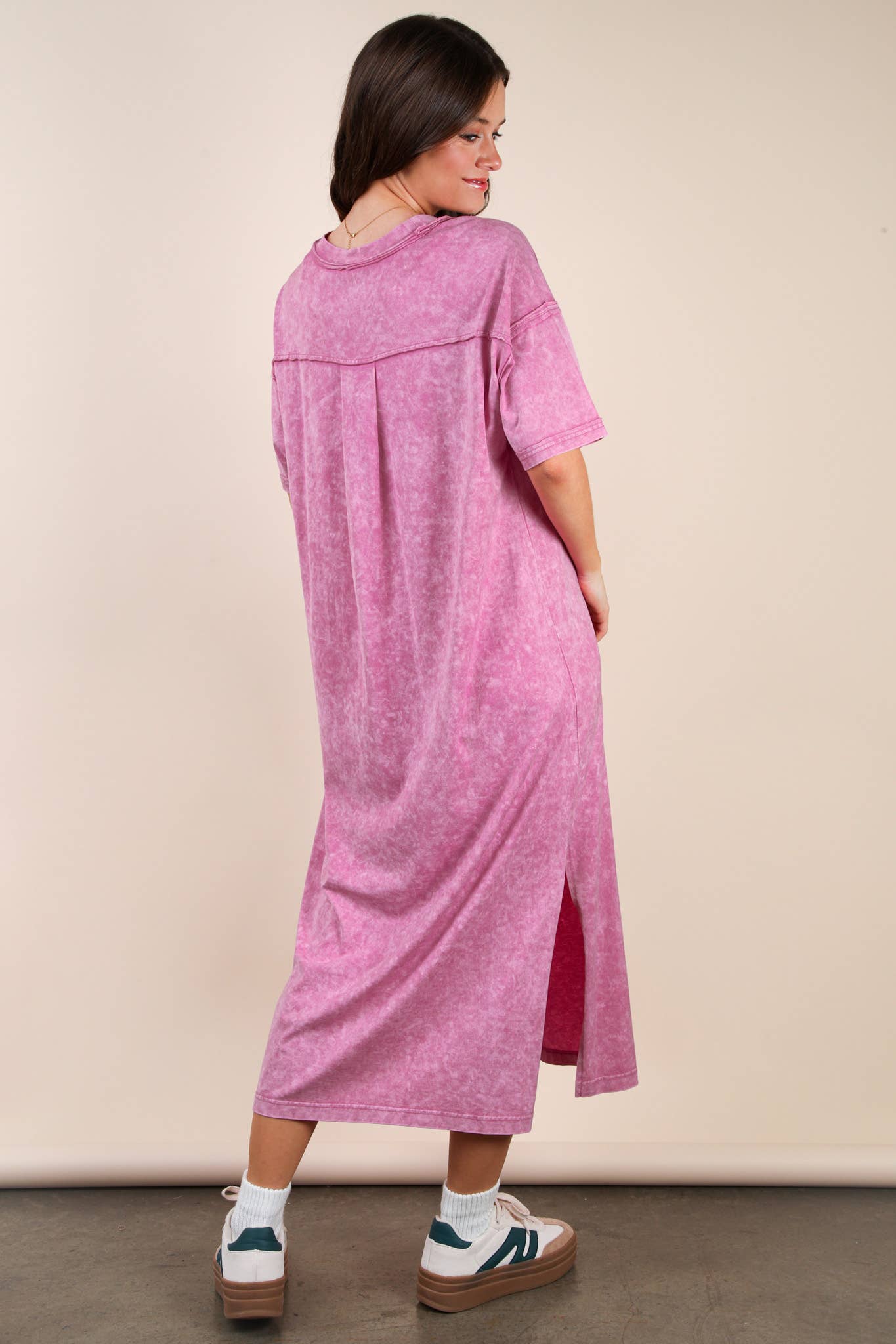 Mineral Washed Casual Comfy Midi Dress