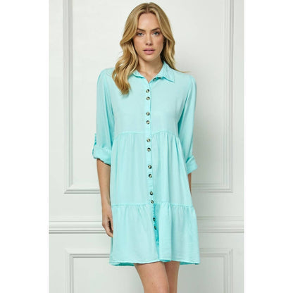 Tencel Collared Button Down Tiered Dress