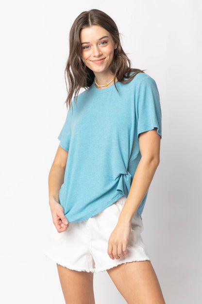 Twisted Hem Knit Top: BLUE