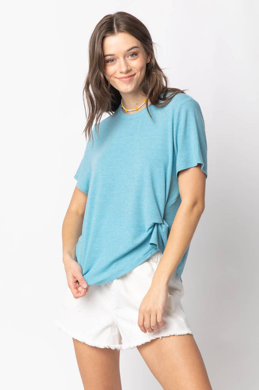 Twisted Hem Knit Top: BLUE
