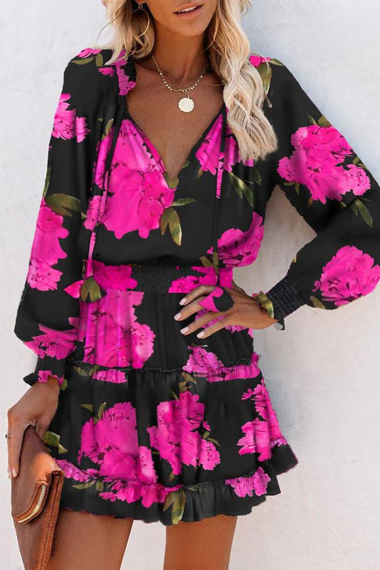 Leopard Splicing V Neck Mini Dress
