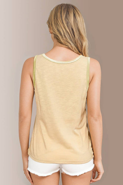 Metallic Binding Textured Casual Tank Top Green