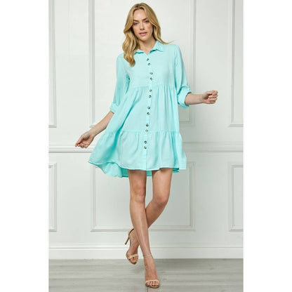 Tencel Collared Button Down Tiered Dress