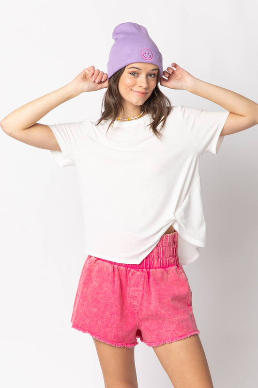 Twisted Hem Knit Top: WHITE