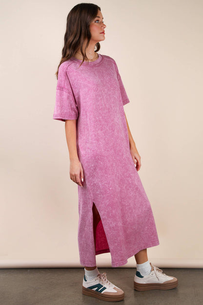 Mineral Washed Casual Comfy Midi Dress