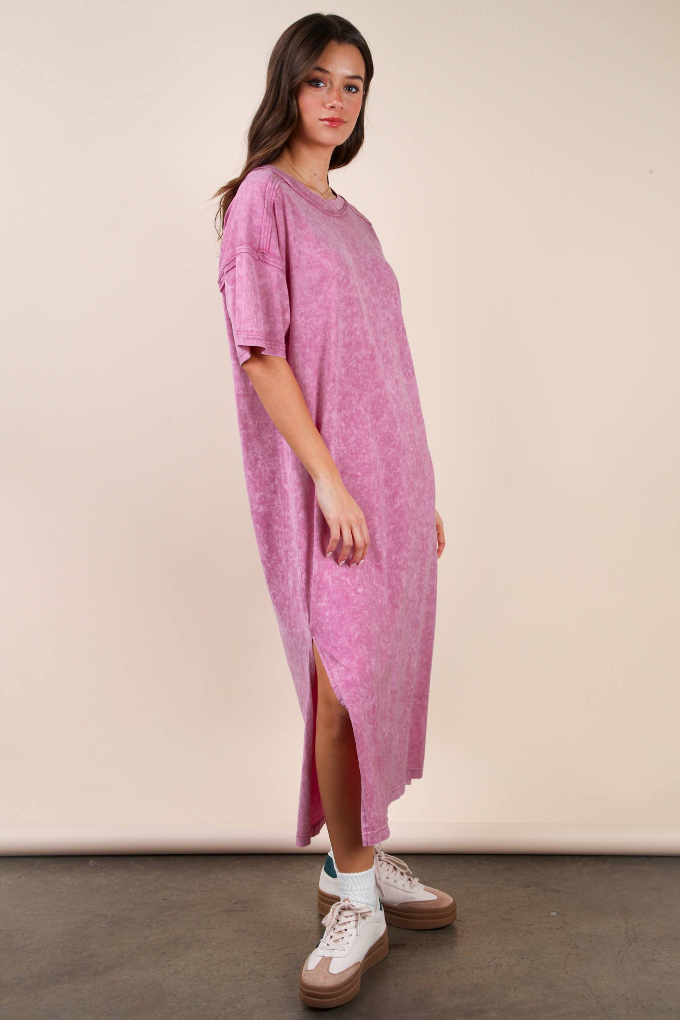 Mineral Washed Casual Comfy Midi Dress