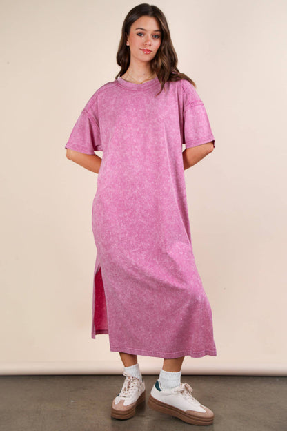 Mineral Washed Casual Comfy Midi Dress