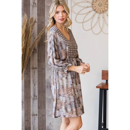 Vintage Mix Print V-Neck Tie Back Dress