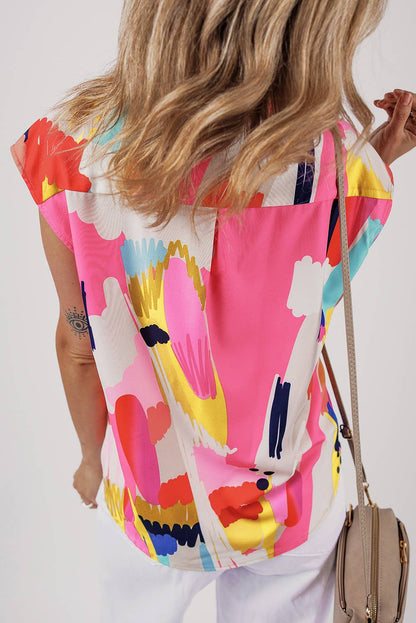 Colorful Abstract Print Cap Sleeve Shirt