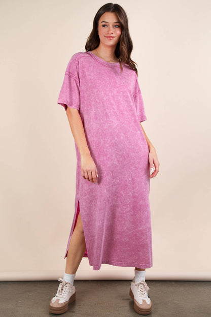 Mineral Washed Casual Comfy Midi Dress